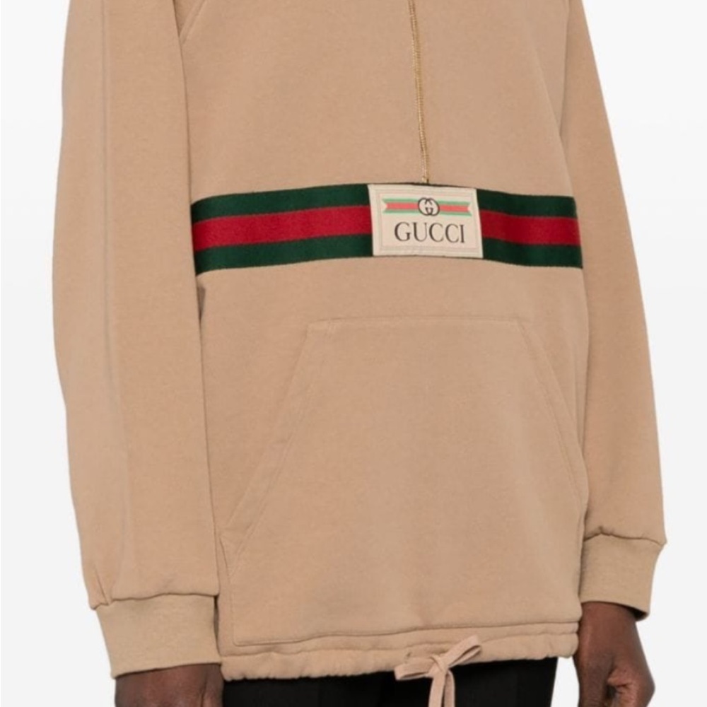 Men's Gucci web striped half zip cotton hoodie size XXL made in Italy NWT - Picture 4 of 10
